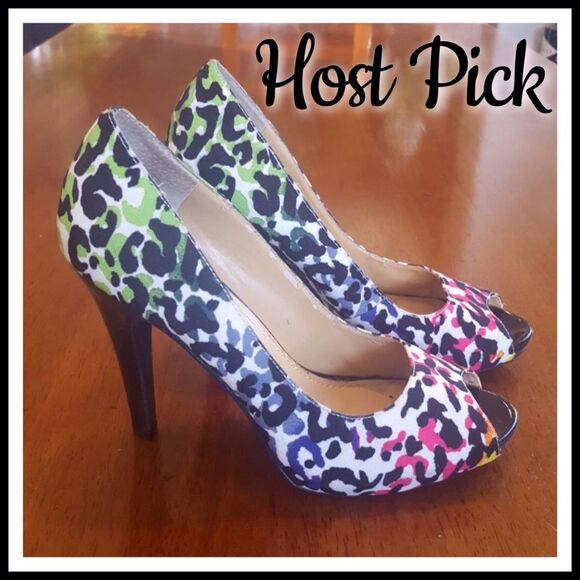 NINE WEST Retro 80s Animal Print Heels Colorful - Picture 2 of 12